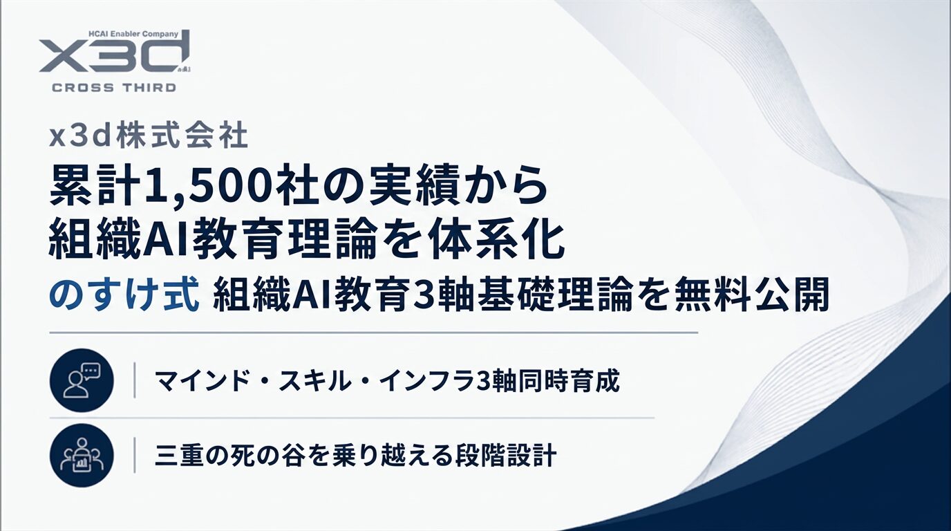 x3d株式会社、累計1,500社のAI研修実績から「x3d式(のすけ式) 組織AI教育3軸基礎理論」を体系化